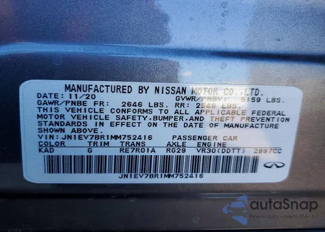 2021 Infiniti Q50 Luxe z USA, uszkodzony, nr VIN JN1EV7BR1MM752416